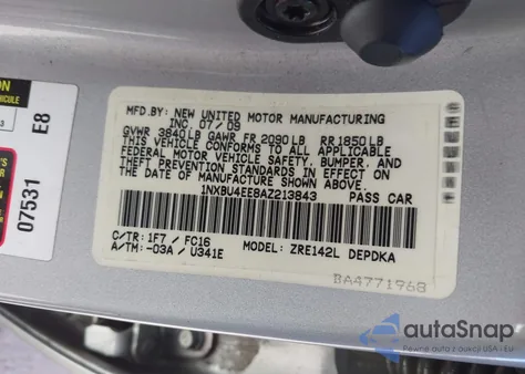 2010 Toyota Corolla Le from USA, damaged, VIN 1NXBU4EE8AZ213843